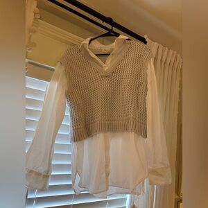 Elan light grey twofer sweater long sleeve top